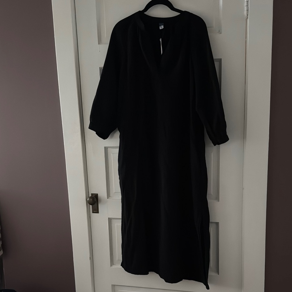 ON Black cotton gauze midi dress size medium NWT
